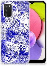 Back Case TPU Siliconen Hoesje Samsung Galaxy A03S Smartphone hoesje Angel Skull Blue