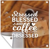 Affiche de Jardin Café - Citations - Proverbes - Stressé béni et café - 200x200 cm