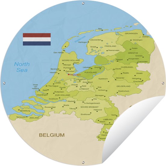 Tuincirkel Landkaart - Nederland - Groen - 120x120 cm - Ronde Tuinposter - Buiten XXL / Groot formaat!