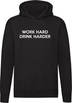 Work Hard Drink Harder | Unisex | Trui | Sweater | Hoodie | Capuchon | Zwart | Werk Hard Drink Harder | Drank | Alcohol | Vakantie | Borrel | Bar | Kroeg | Feest | Festival