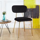 Eetkamerstoel met gouden poten - Aimee - Zwart Velvet stoel - Kuipstoel - Uniek design - Goud - Prachtige rugleuning - Zonder armleuning