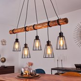 Belanian.nl - Vintage Hanglamp - Plafond Houten lamp zwart, bruin, 5 lichts - Woonkamer Lamp