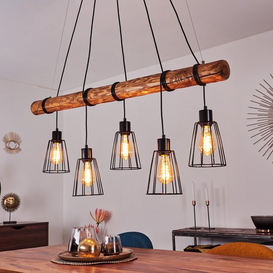 - Vintage Hanglamp - Plafond lamp zwart, bruin, 5 lichts -... | bol.com
