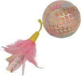 Happy pet mermaid bal groot met veren roze - 30x8x8cm - 1 stuks