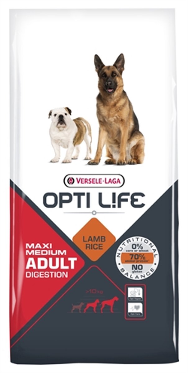 Opti Life Opti life adult digestion medium/maxi - 12,5 kg - 1 stuks