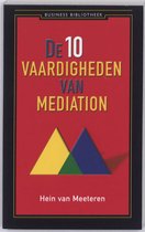 Boek 'De 10 vaardigheden van mediation' met rode kaft, gele en blauwe driehoeken.