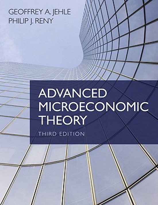 Livre 'Advanced Microeconomic Theory', troisième édition, avec la façade incurvée en verre d'un gratte-ciel au premier plan.