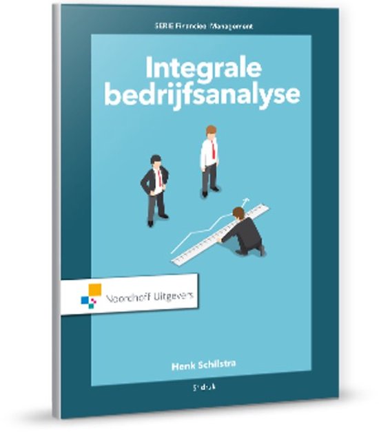 Boek "Integrale bedrijfsanalyse" met illustratie van drie zakelijke mannen en een grafiek.