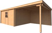 Blokhut met overkapping lessenaar dak 400 x 350 +300cm
