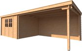 Blokhut met overkapping lessenaar dak 350 x 300 + 400cm