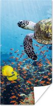 Poster Schildpad bij koraalrif - 80x160 cm