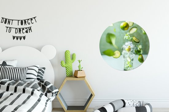 WallCircle - Cercle mural - Cercle mural - Mojito d'été sur fond vert - Aluminium - Dibond - 60x60 cm - Intérieur et Extérieur