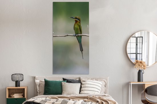 Canvas schilderij 80x160 cm - Wanddecoratie De dwergbijeneter zit op een tak - Muurdecoratie woonkamer - Slaapkamer decoratie - Kamer accessoires - Schilderijen op canvas
