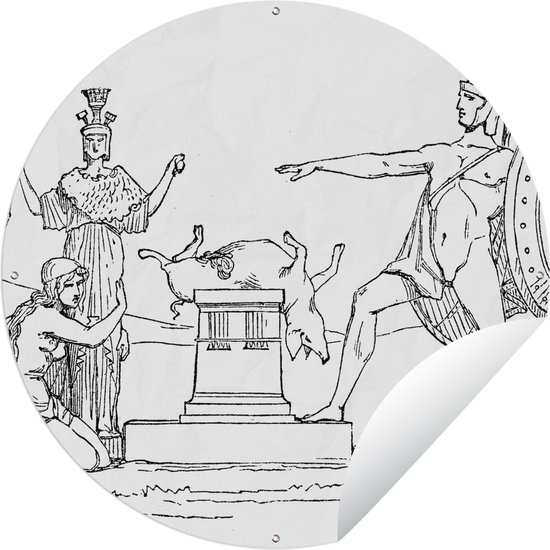 Tuincirkel Een antieke illustratie van Griekse mythologische figuren waaronder Ajax - 150x150 cm - Ronde Tuinposter - Buiten