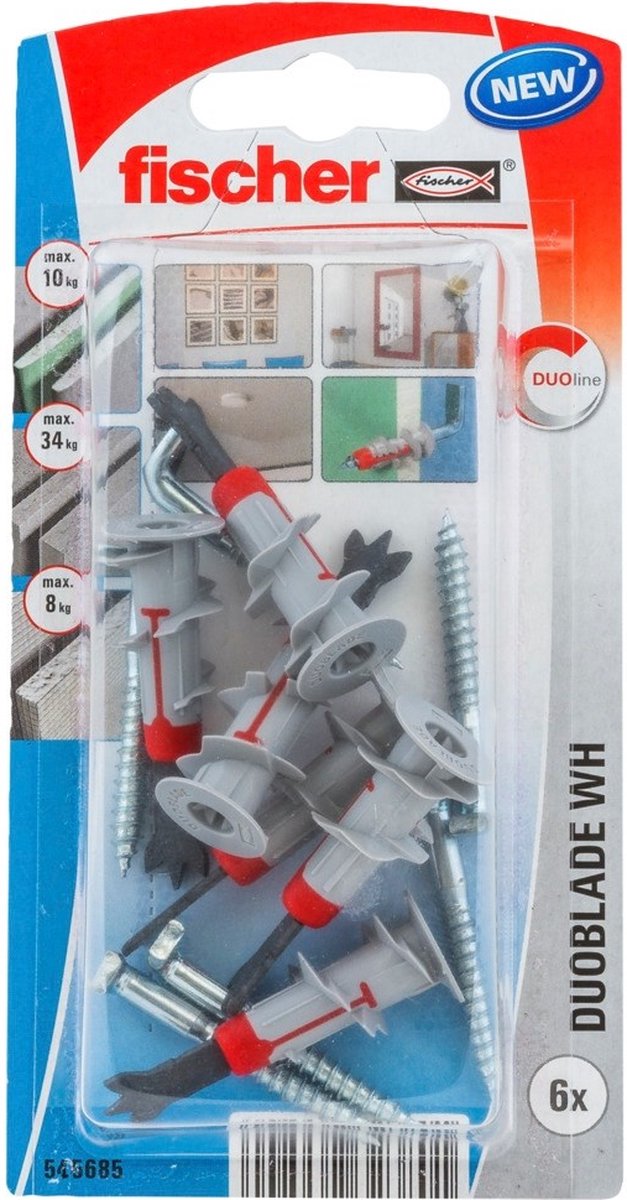 Fischer duoblade gipsplaatpluggen 44mm met ronde haken - 4,2x40mm schroef (Per 6 stuks)