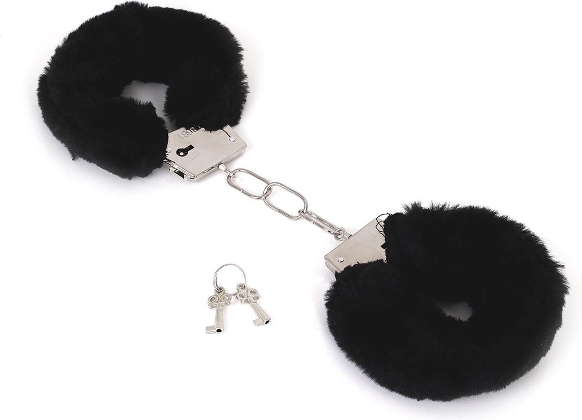 Goedkoopste Budget Thin-Metal Black Plush Handcuffs | Kiotos Steel