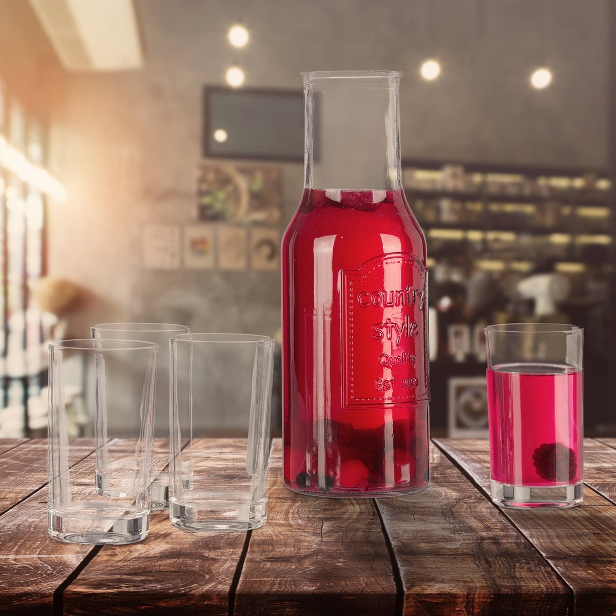 karaf met glazen - 5-delige set - 1 waterkan van 1,5 l - 4 drinkglazen van 200 ml - zonder deksel — cadeau in Koken & Dineren - foto 2