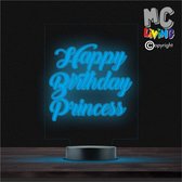 Led Lamp Met Gravering - RGB 7 Kleuren - Happy Birthday Princess