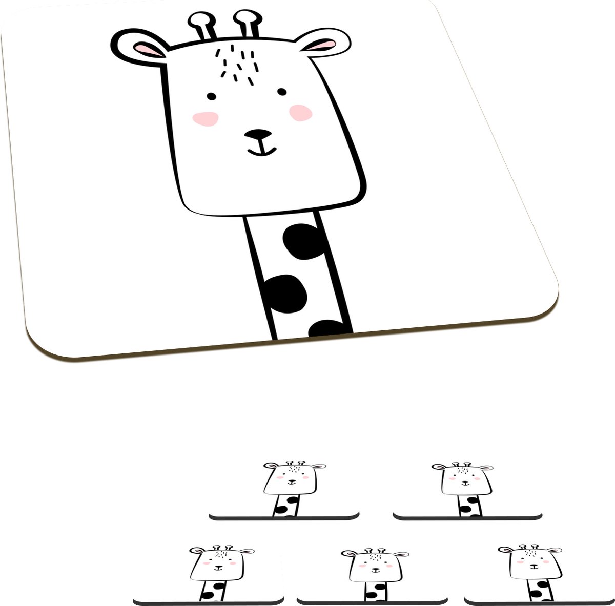 Onderzetters voor glazen - Giraffe - Dier - Wit - 10x10 cm - Glasonderzetters - 6 stuks
