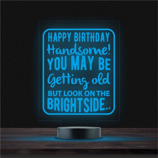 Led Lamp Met Gravering - RGB 7 Kleuren - Happy Birthday Handsome