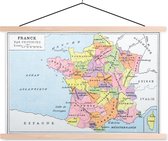 Posterhanger incl. Poster - Schoolplaat - Oude kaart van Frankrijk - 150x100 cm - Blanke latten