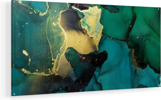 Peinture sur verre Artaza - Art abstrait - Vert avec or - 120x60 - Groot - Peinture sur plexiglas - Photo sur Glas