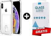 Crystal Backcase Shockproof Met Pasjeshouder Hoesje iPhone XS Transparant - Gratis Screen Protector - Telefoonhoesje - Smartphonehoesje