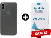 Backcase Carbon Hoesje iPhone X Wit - Gratis Screen Protector - Telefoonhoesje - Smartphonehoesje