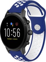 Siliconen Smartwatch bandje - Geschikt voor  Fossil Gen 5 sport band - blauw/wit - Strap-it Horlogeband / Polsband / Armband