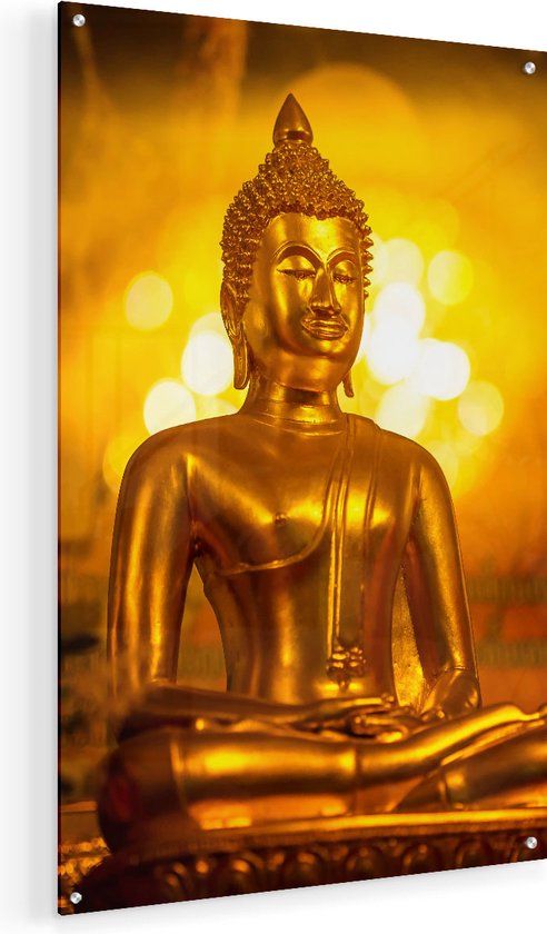 Artaza Glasschilderij - Gouden Boeddha Beeld - Plexiglas Schilderij - Foto op Glas