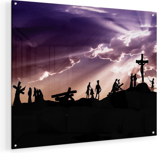 Artaza Glasschilderij - Kruistocht naar het Kruis van Jezus Christus - 75x60 - Plexiglas Schilderij - Foto op Glas