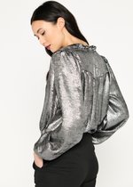 LOLALIZA Lurex top met gefranjerde hals - Zilver - Maat 48