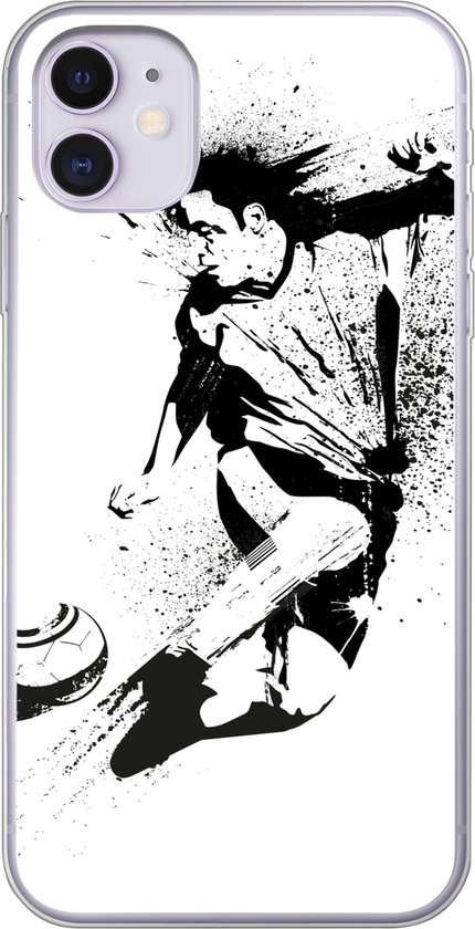 Missend Baffle Omgeving iPhone 11 hoesje - Een illustratie van een persoon die een voetbal richting  doel... | bol.com