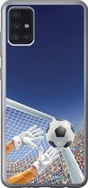 Geschikt voor Samsung Galaxy A52 5G hoesje - Een illustratie van een keeper die de voetbal tegenhoudt - Jongetje - Meisjes - Kind - Siliconen Telefoonhoesje