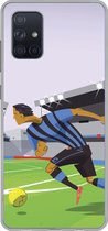 Geschikt voor Samsung Galaxy A51 5G hoesje - Een illustratie van spelers die voetballen in een stadion - Jongetje - Meisjes - Kinderen - Siliconen Telefoonhoesje