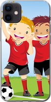 Geschikt voor iPhone 12 mini hoesje - Een illustratie van twee voetballers die een prijs hebben gewonnen - Jongens - Meisjes - Kind - Siliconen Telefoonhoesje