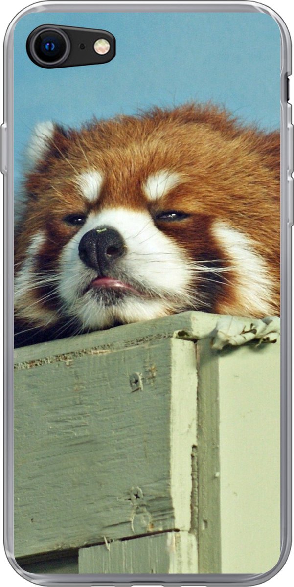 Telefoonhoesje Geschikt voor iPhone 7 hoesje - Panda - Hout - Rood - Siliconen Telefoonhoesje Telefoonhoesje