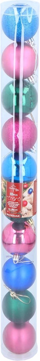 Christmas Gifts Kerstballen Set - Kunststof - Ø6 cm - Multicolor - 10 stuks - Onbreekbaar