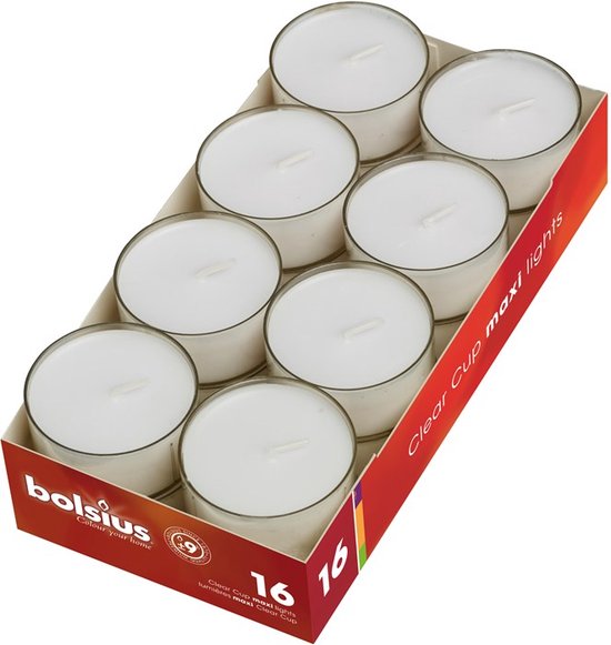 192 stuks Bolsius witte 9-uurs waxinelichtjes in transparante cup (clear cup)  | bol.com