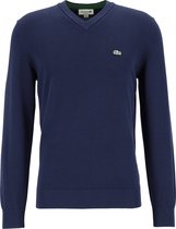 Lacoste trui katoen V-hals - gebreide heren trui - donkerblauw -  Maat: S