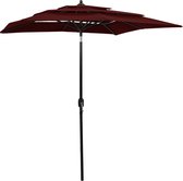 vidaXL Parasol 3-laags met aluminium paal 2x2 m bordeauxrood