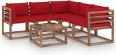 Decoways - 6-delige Loungeset met rode kussens geïmpregneerd grenenhout