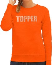 Glitter Topper foute trui oranje met steentjes/ rhinestones voor dames - Glitter kleding/ foute party outfit S