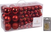 94-Delige kerstboomversiering kunststof kerstballen set rood incl. 100x gouden ophanghaakjes