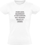 Alcoholist Vieren | Dames T-shirt | Wit | Redenen | Drank | Bier | Wijn | Feesten