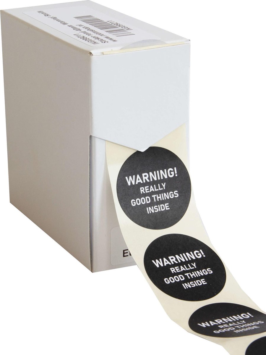 Cadeau stickers - 500 stuks - 'Warning! Really Good Things Inside' 40mm - Stickers volwassenen - Sluitstickers - Sluitzegel - Ronde stickers op rol