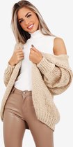 Beige gehaakt/gebreid  vest met ballonmouw