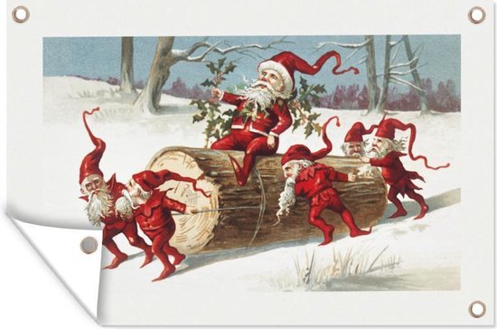 Muurdecoratie Kerst - Boom - Sneeuw - 180x120 cm - Tuinposter - Tuindoek - Buitenposter