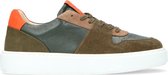 Sacha - Heren - Groene leren sneakers met oranje details - Maat 45