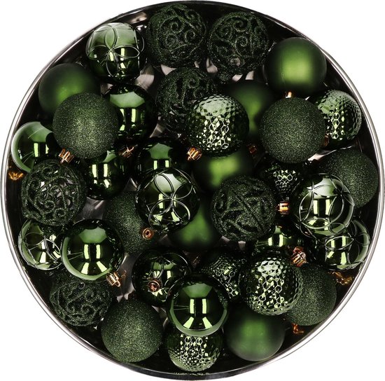 37x boules de Noël en plastique/plastique vert foncé 6 cm mix - Incassable - Décorations pour Décorations pour sapins de Noël de Noël / Décorations de Noël